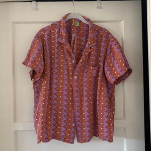 Block shop textiles Sunday shirt linen top pink purple hibiscus M medium